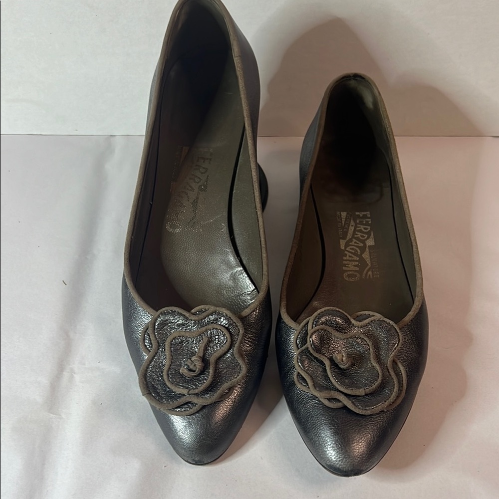 Salvatore Ferragamo Bijoux Nappa Calf Silver Leather Flats